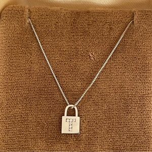 Real Solid 14K White Gold Diamond Initial Letter T Padlock XS Pendant Necklace